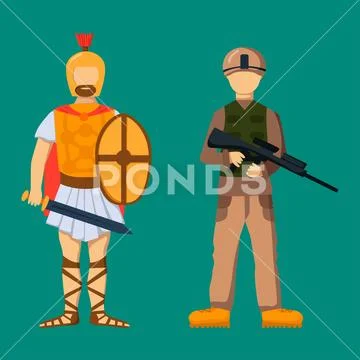 Military soldier character weapon symbols armor man silhouette forces ...