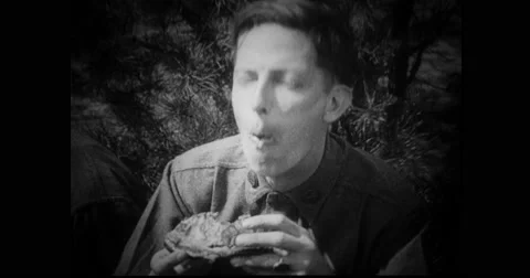Military soldier having his meal at military camp Stock Footage