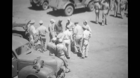 Military soldiers and military officers standing at airbase Stock Footage