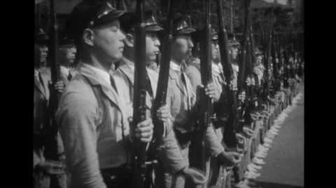 Military soldiers getting ready for marching Stock Footage