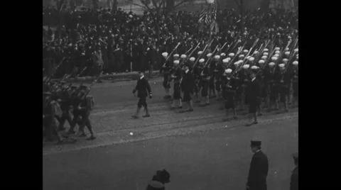 Military soldiers marching on street Stock Footage