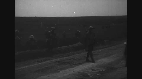 Military soldiers walking on battlefield Stock Footage
