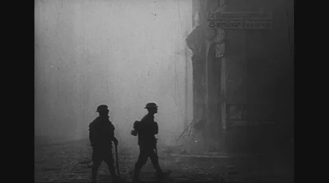 Military soldiers walking in smog during war Stock Footage