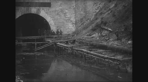 Military soldiers working near a tunnel Stock Footage