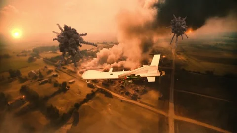 Military of spy drone flying over Stock Video Pond5