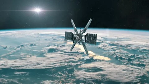 Military Spy Satellite Conducting Surveillance In Orbit Of Planet Earth Stock Footage