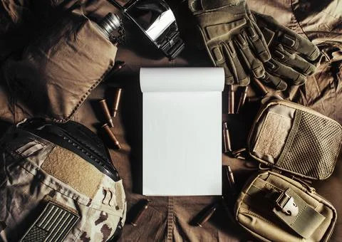 Military table upper view. Stock Photos