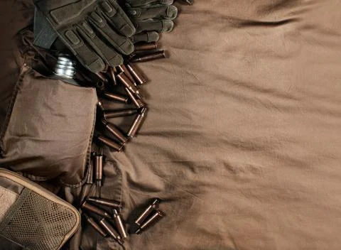 Military table upper view. Stock Photos