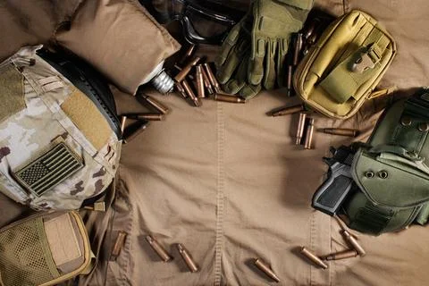 Military table upper view. Stock Photos