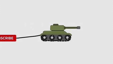Military Tank Driving and Pulling Subscribe Button on Rope Animation Stock Footage 334725391