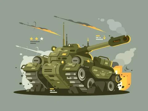 Military tank in fire Stock Illustration