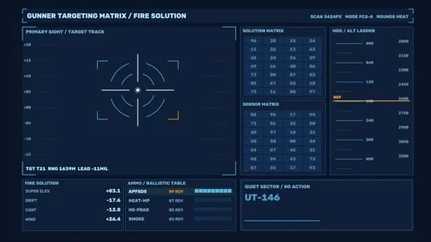 Military Targeting HUD Fire Solution Matrix Stock Footage 342562693