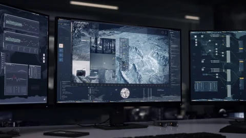 Military Tech Interface Discovers Position Of Enemy Base With Armored Vehicles Stock Footage 252486530