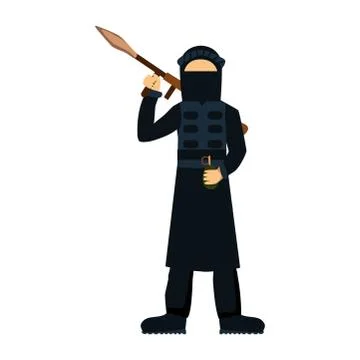 Military terrorist soldier character weapon symbols armor man silhouette forces Stock Illustration