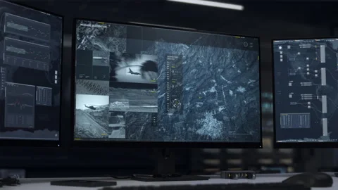 Military tracking tech identifies the position of the rival forces airbase Stock Footage 252225096