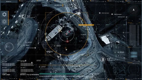 Military tracking technology locating the enemy ship using a satellite camera Stock Footage 248537697