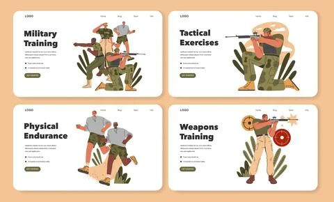 Military Training. Flat Vector Illustration Stock Illustration