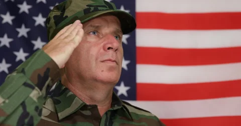 Military Troops Image Close up View Soldier Salute Honoring USA Country Flag Stock Footage 61453918