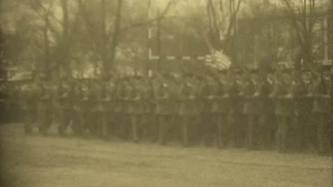 Military Troops In Marching Formation At Event, March In Uniform With Rifles Stock Footage 245490830