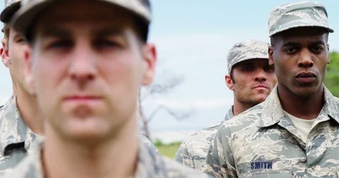 Military troops standing at boot camp 4k Stock Footage 86253243