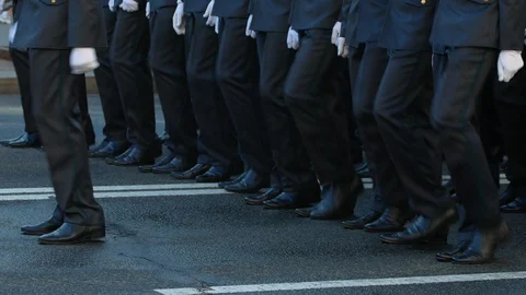 Military troops start marching. Stock Footage 97362584