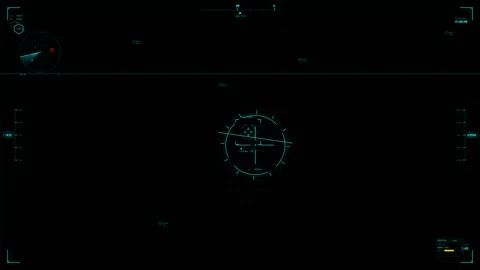 Military user interface graphic shows war stock footage with HUD animation .. Stock Footage 327103347