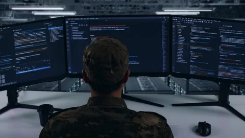 Military Using To Write Code With Screens In Data Center Stock Footage 271148458