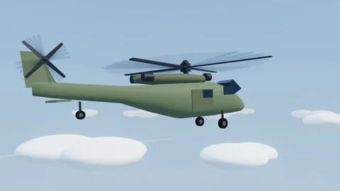 Military utility helicopter above the clouds reverse orbit flight Stock Footage 340901331