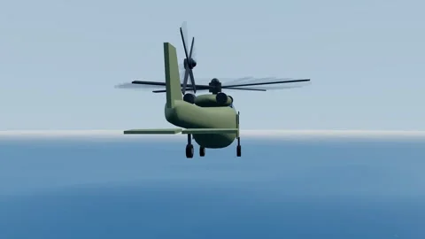 Military utility helicopter open ocean orbit flight Stock Footage 340901792