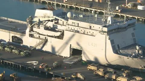 Military vehicles loading on ship  timelapse Stock Footage 11166545