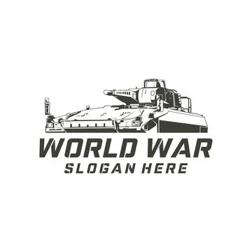 Military War Tank Vector Logo Illustration. heavy military armored tank fea.. Stock Illustration