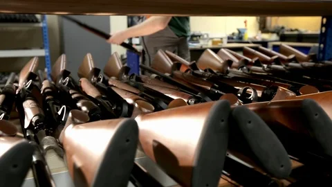 Military warehouse rifles. Stock Footage 88471606