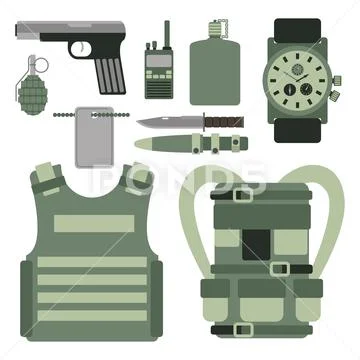 Military weapon guns symbols armor set forces design and american ...