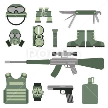 Military weapon guns symbols armor set forces design and american ...