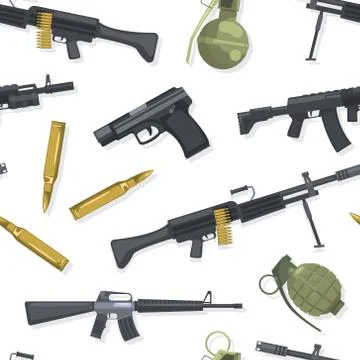 Military Weapon Seamless Pattern, Combat Army Weapon Objects Textile, Wallpaper Stock Illustration