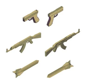 Military weapons isometric vector illustrations set. Modern army armament Stock Illustration