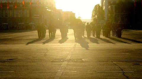 Military wind band takes part in military parade in Samara Stock Footage