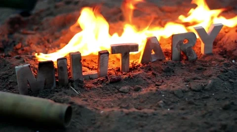 Military Word in Flame Video stock 51453569