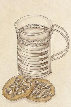 Milk and biscuits, breakfast Stock Illustration