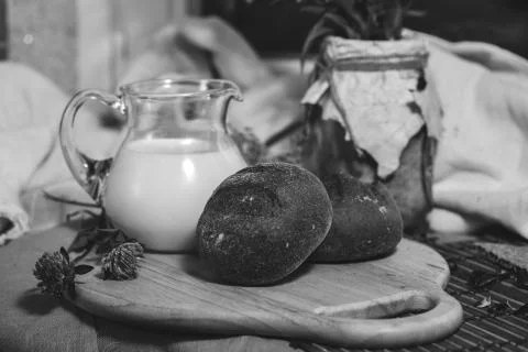 Milk and bread Stock Photos