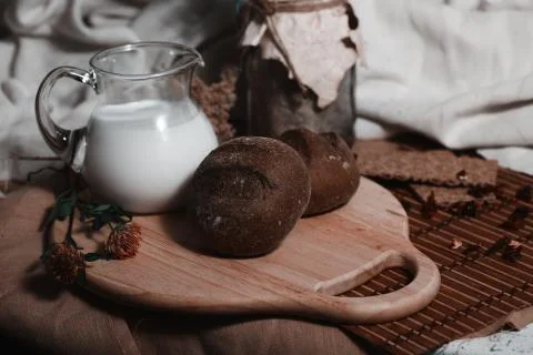Milk and bread Stock Photos