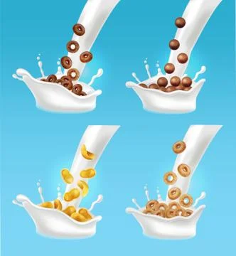 Milk and cereals splash Vector realistic. 3d detailed effects illustrations Stock Illustration