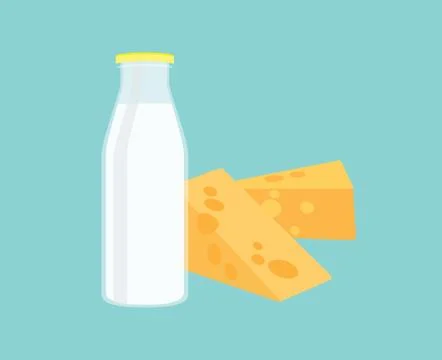 A milk and cheese flat vector graphic illustration 스톡 일러스트