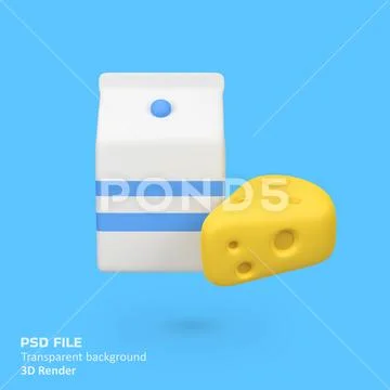 Milk and cheese isolated 3d render icon illustration PSD-sjabloon