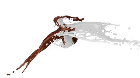 Milk and chocolate splashes collide in slow motion (FULL HD) Video stock 36506196