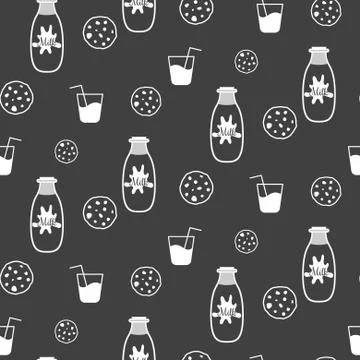 Milk and cookie seamless vector pattern Illustrazione stock