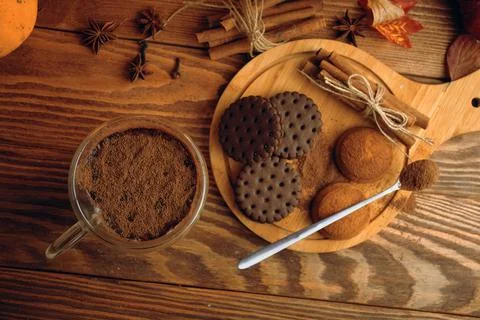 Milk and cookie on the table. Stock Photos