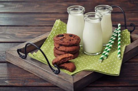 Milk and cookies Stock Photos