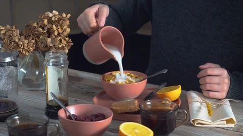 Milk and cornflakes Stock Footage 99515846