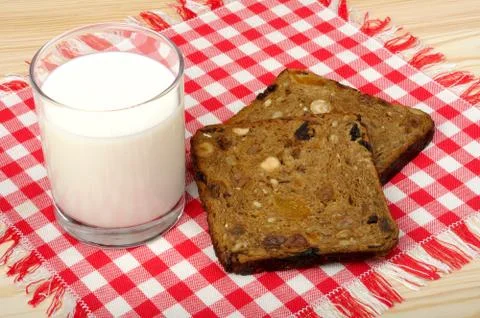 Milk and fruit bread Stock Photos